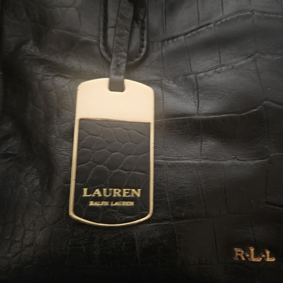 Ralph Lauren Black 100% Leather Croc Embossed Gold Hardware Satchel Tote - Picture 6 of 16